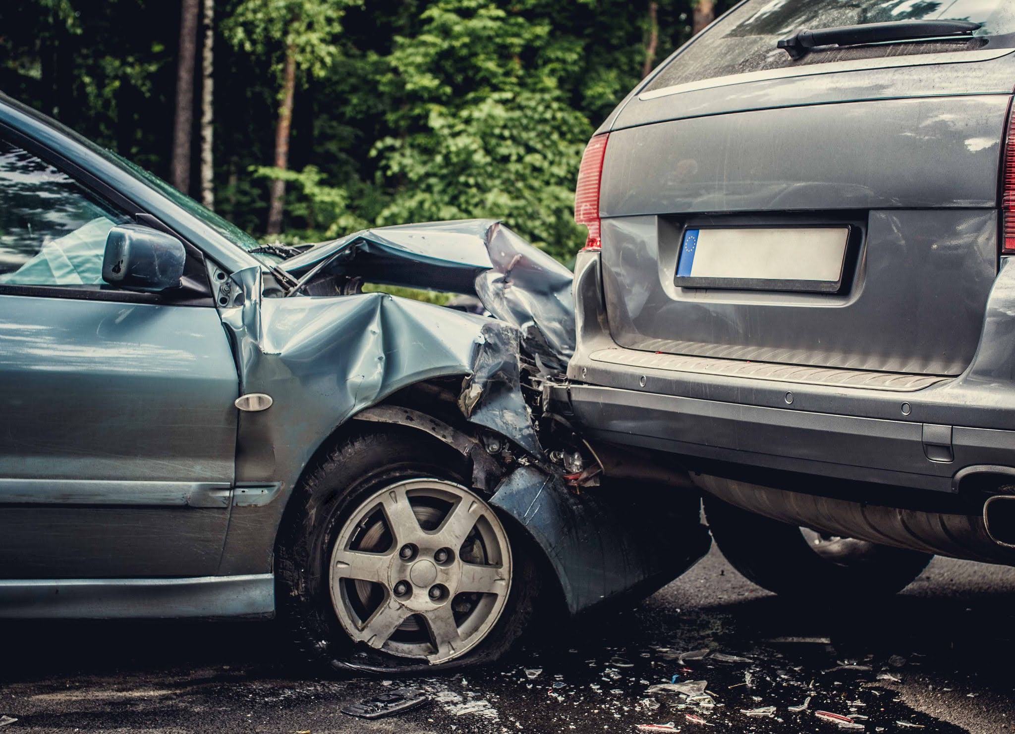 Two cars destroyed in a car accident