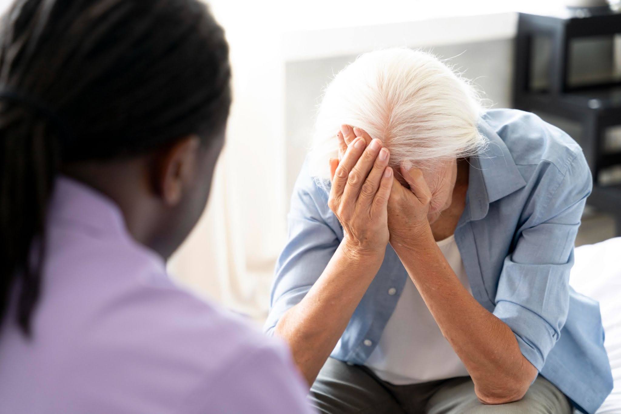 A senior woman in a nursing home